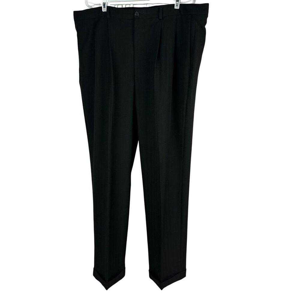 Claiborne Black Pleated Front Dress Pants Size 40X32 100% Polyester Classic Fit